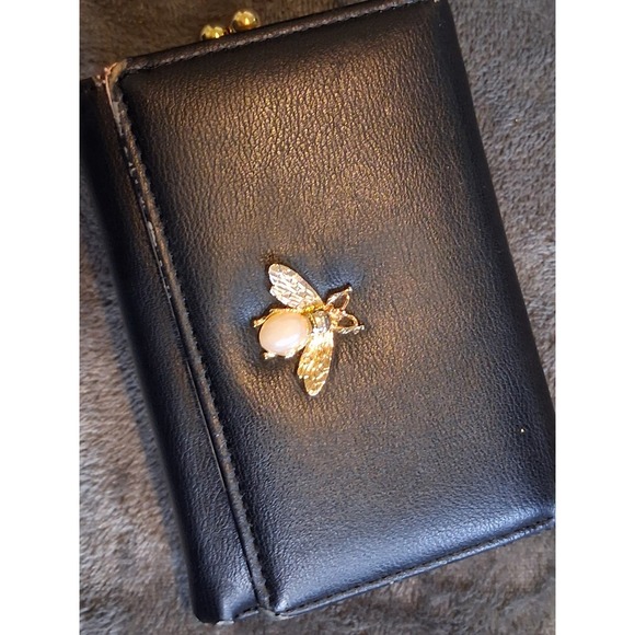 The Unbranded Brand Handbags - Black Folding Women's Wallet Gold Tone Bee Accent Coin Pocket Animal Theme
